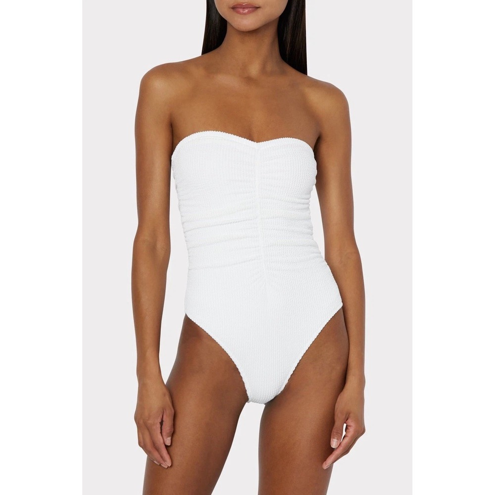 Milly Textured Ruched One Piece Swimsuit Size Small White $275